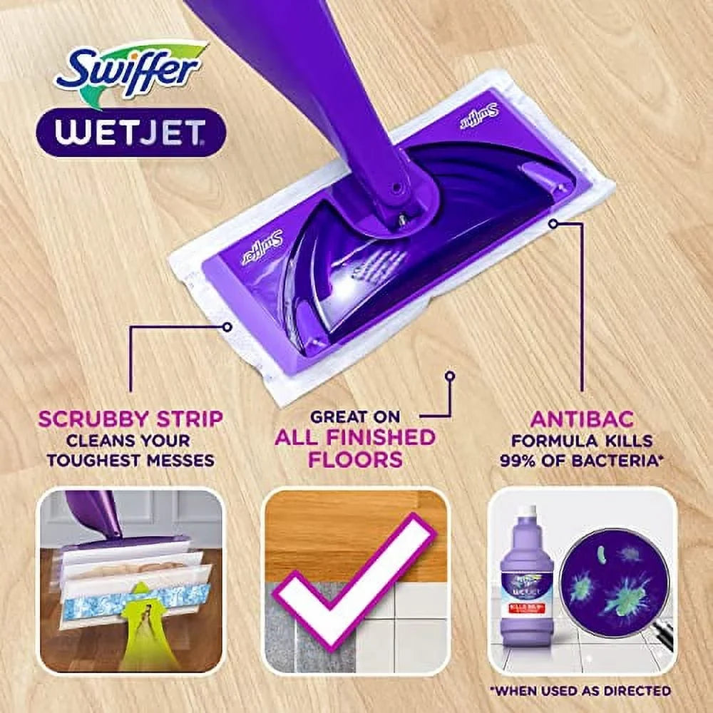 Swiffer WetJet Hardwood and Floor Spray Mop Cleaner Starter Kit; Includes: 1 Power Mop; 10 Pads; Cleaning Solution; Batteries