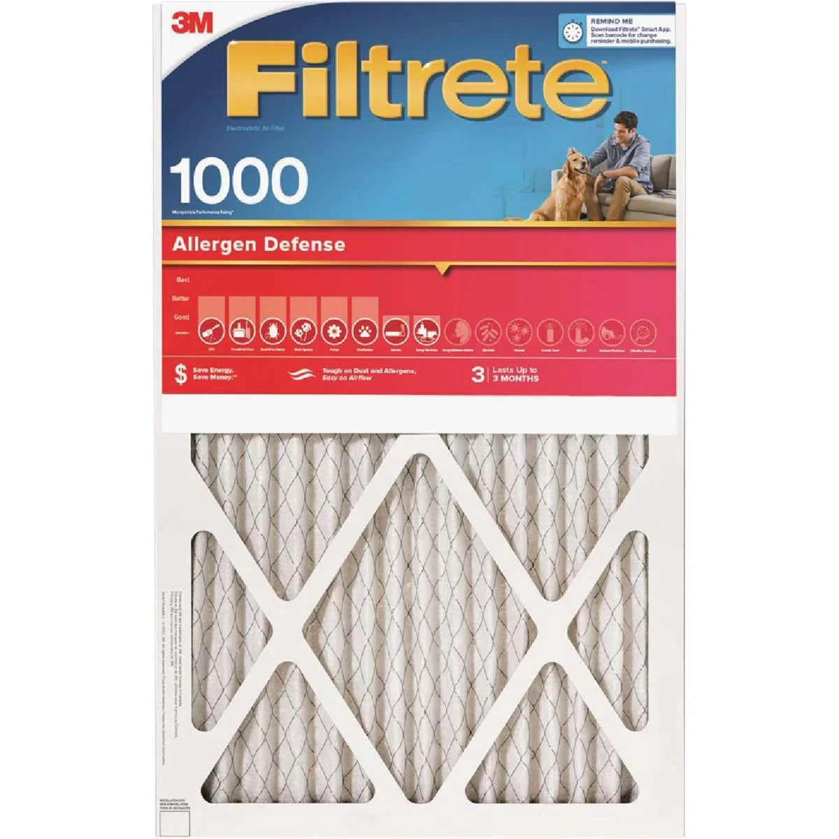 1 PK; Filtrete 12 In. x 20 In. x 1 In. Allergen Defense 1000/1085 MPR Furnace Filter