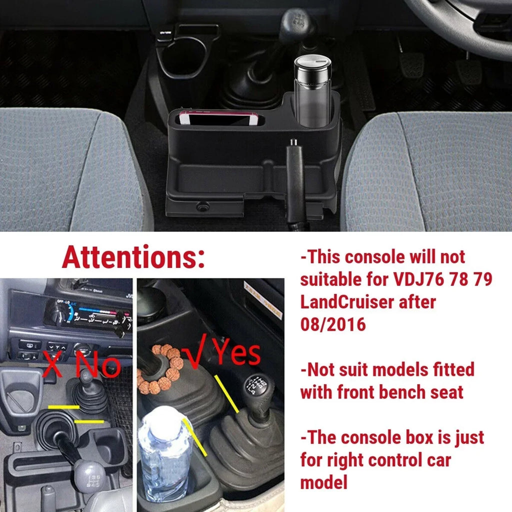 Car Center Console Organizer Box Replacement for Toyota Land Cruiser LC70 LC71 LC76; Interior Centre Console Storage Box; Black