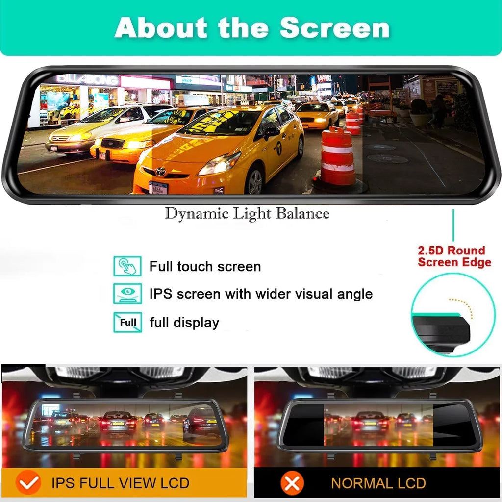 10" Touch Screen Mirror Dash Camera; 1080P Dual Dash Cam Kit Front and Rear View; Backup Camera for Cars; Super Night Vision; Motion Detection;Reversing Assistance; Loop Recording