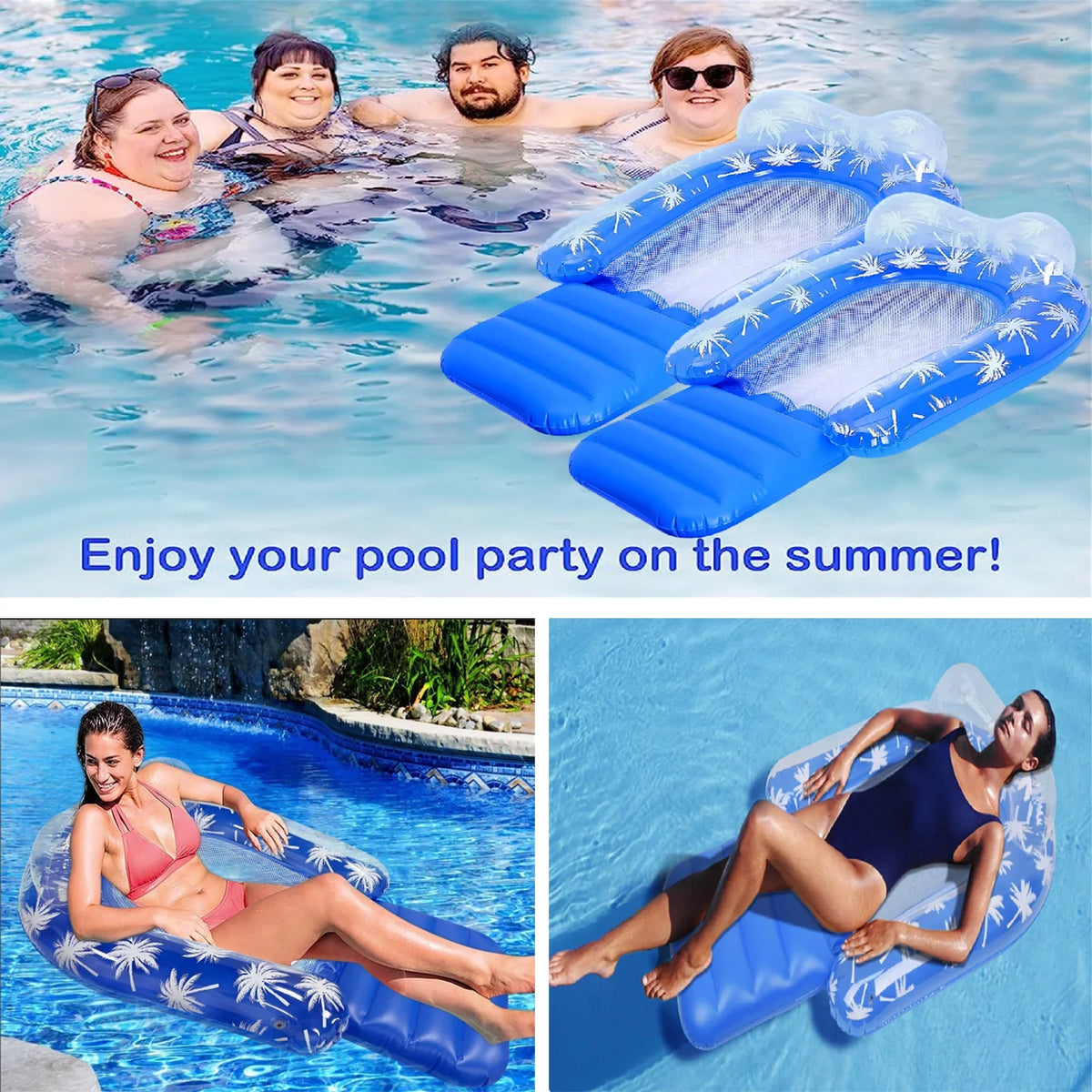 2 Pack Air-filled Pool Chair Float for Adults with Headrest Comfortable Contour Design Perfect for Relaxation; Pool Parties; and Beach Lounging