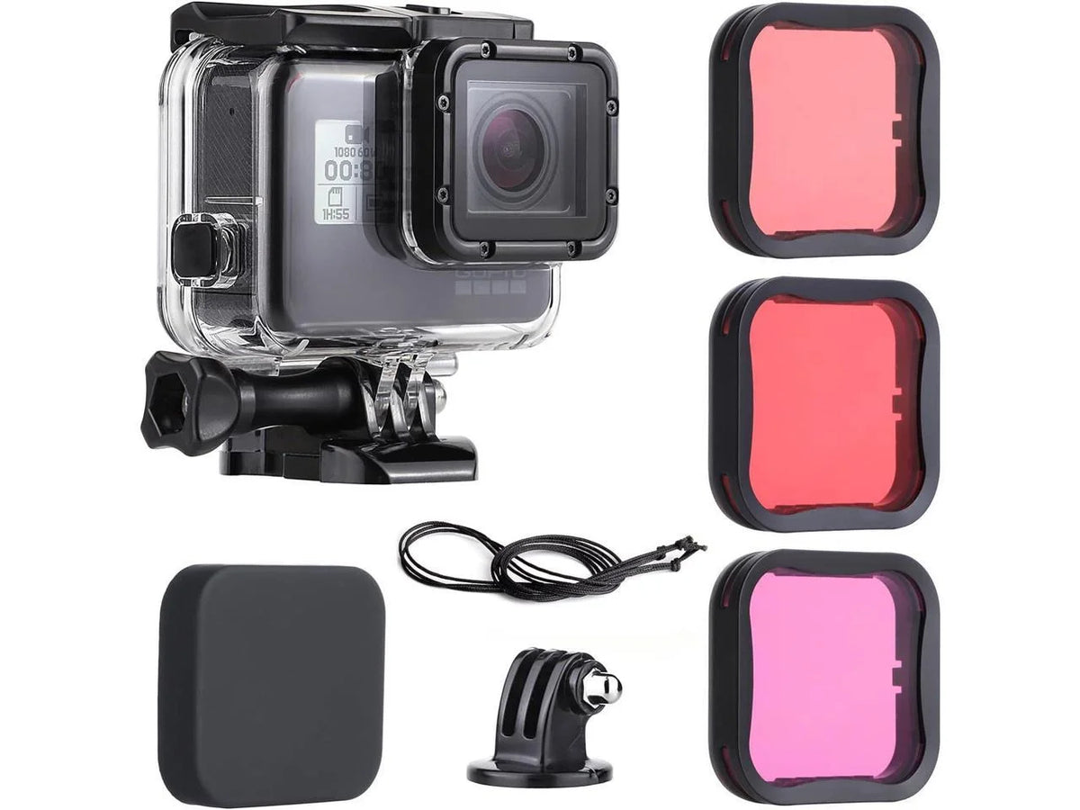 45m Underwater Waterproof Dive Housing Case with 3-Pack Dive Filters for GoPro Hero 5 6 7 Black Hero (2018) - Include Backdoor; Quick Release Buckle; Thumb Screw; Tripod Adapter; Lens Cap