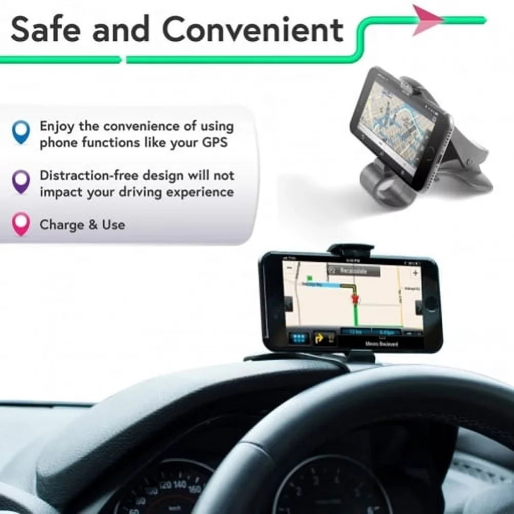 Non-Slip Dash Car Mount w Coiled Micro-USB Charger for Samsung Galaxy Grand Prime Express Prime; J7 Perx; S7 Edge S6 Edge+ Edge Active S5 Active; Note 5 4 3 Mega 2; J5 J3 Emerge; Halo Amp 2