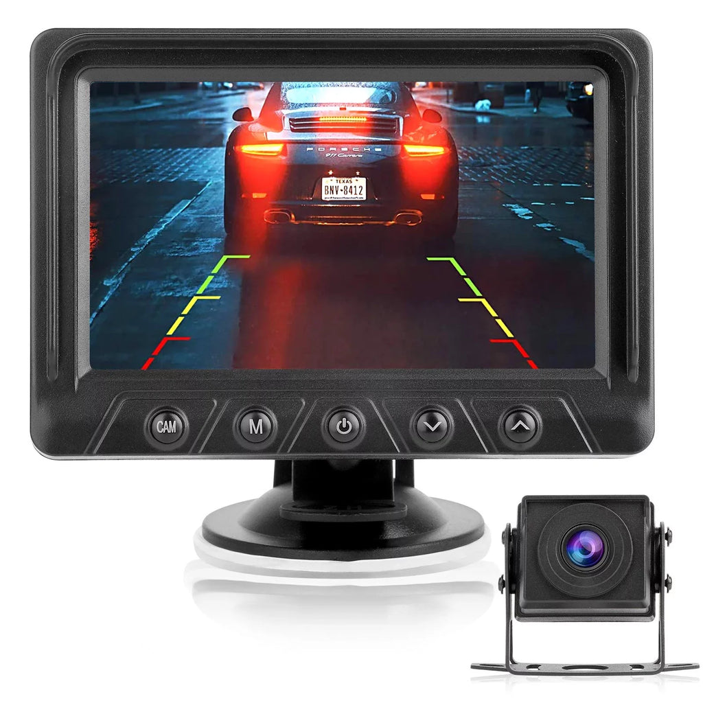 Backup Camera Monitor Kit; TSV 1080P Rear View Monitor Reverse Camera Kit with Night Vision; Waterproof