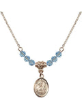 18-cm Hamilton Gold Plated Necklace with 4mm Blue March Birth Month Stone Beads and Saint Kieran Charm