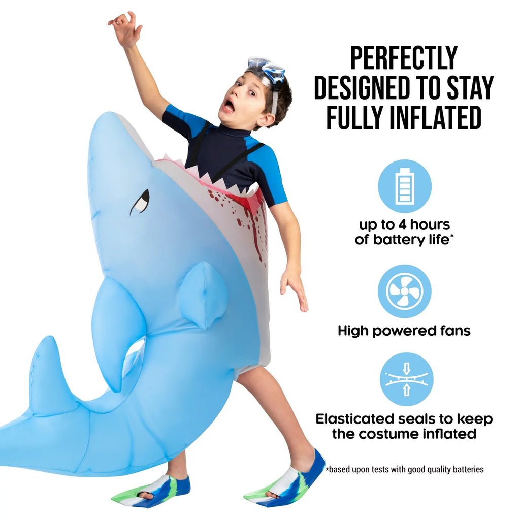 Morph Kids Air-filled Shark Attack Costume Boy Girl Blow Up Fish Halloween Halloween Blue One Size