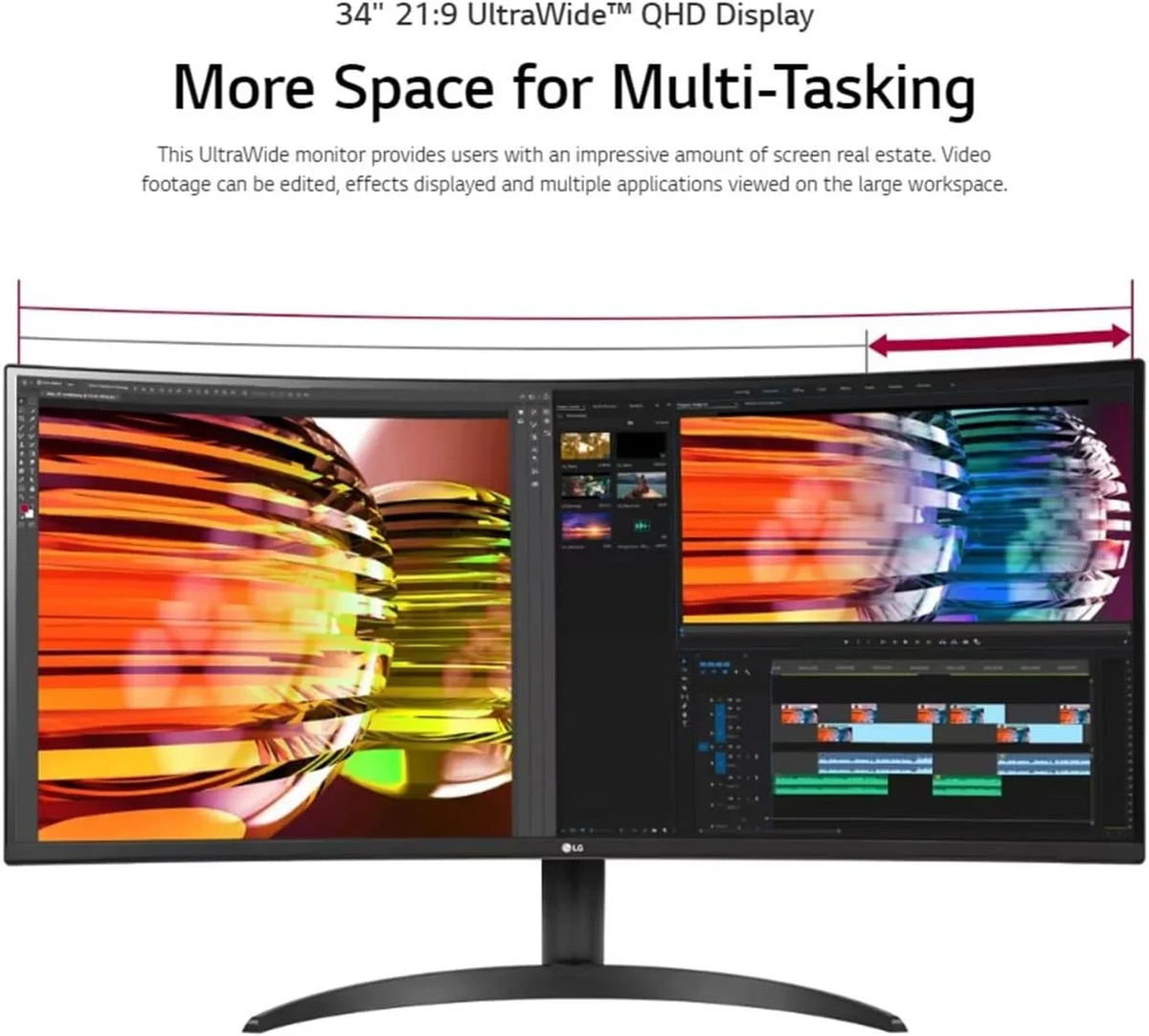 LG 34'' Curved Gaming Monitor; 160 Hz Refresh Rate; 99% sRGB; 3440 x 1440 Display; HDR 10; AMD FreeSync Premium; Bundle With Cefesfy USBHUB