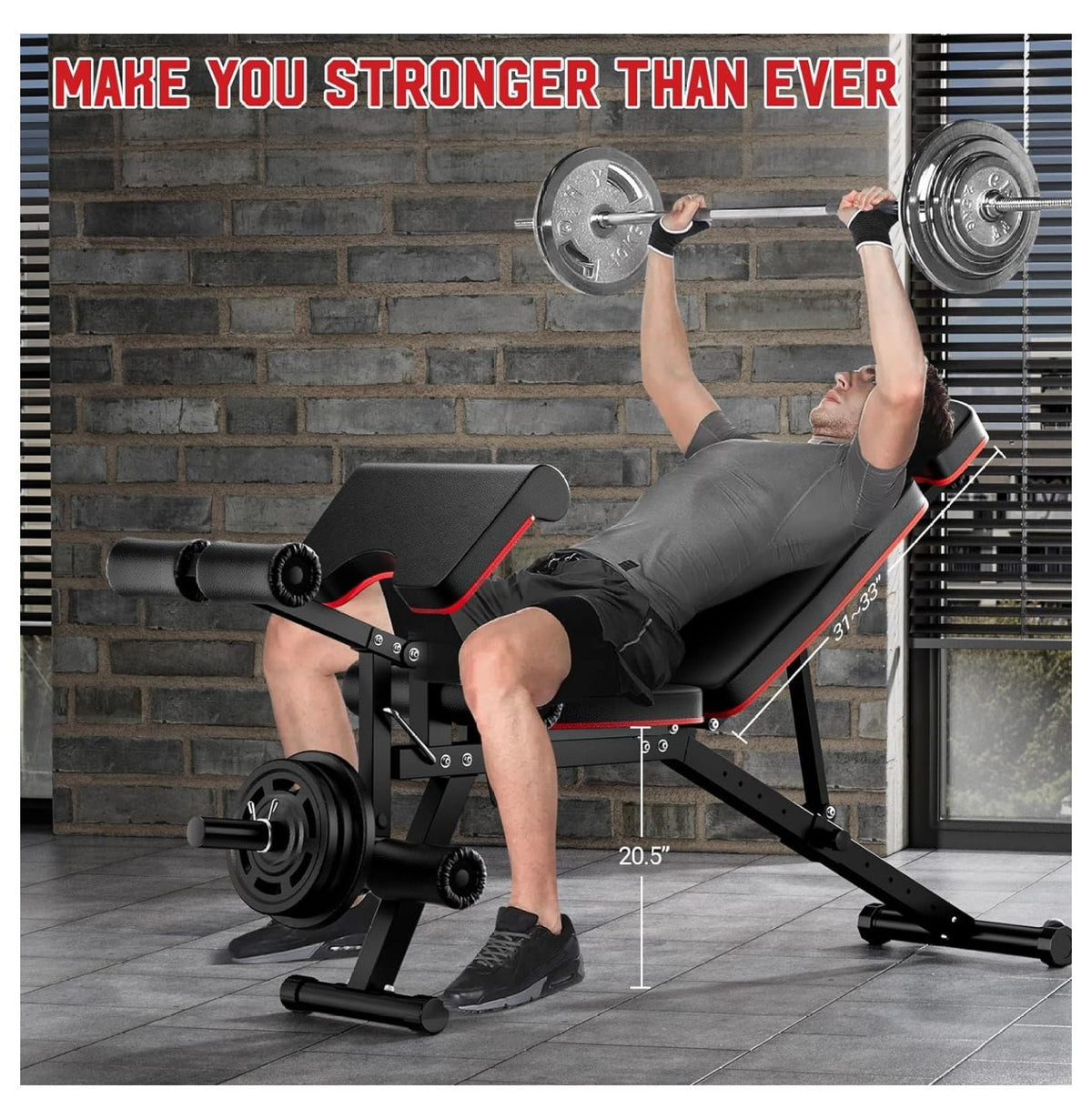 Weight Bench; Workout Bench for Home Gym with Extended Headrest; Leg Extension and Preacher Pad; Incline Decline Flat Adjustable Exercise Bench Full Body Workout; 900Lbs Weight Capacity