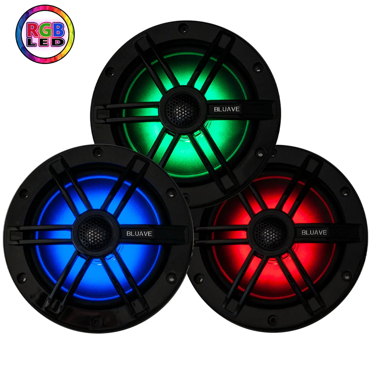 BLUAVE XQAP-B XQAP 4x Speaker Quad Pod - Black; Loaded With 6.5" RGB LED Marine Coaxial