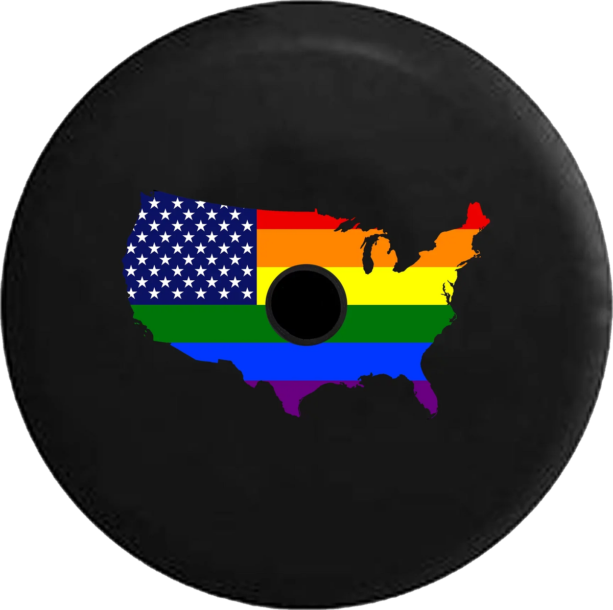 2018 2019 Wrangler JL Backup Camera United States of America Gay Flag Map LGBTQ Spare Tire Cover for Jeep RV 32 millimeter