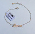 Gold Plated Adjustable Sterling Silver LOVE Chain Bracelet w/ Cubic Zirconia CZ WHITE