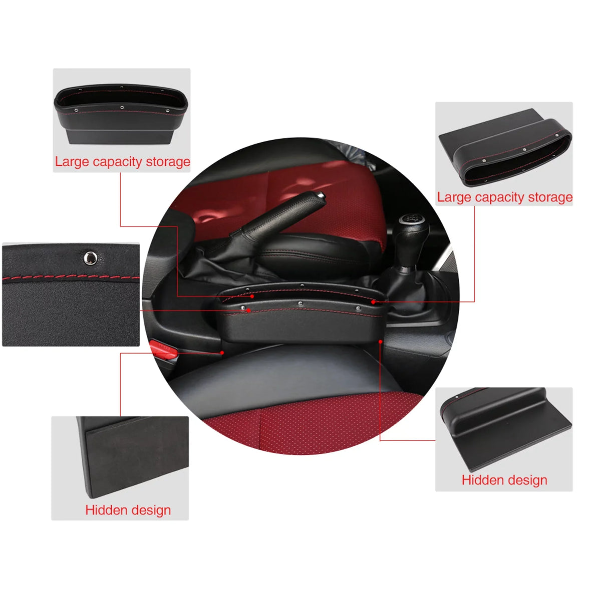 4pcs Black Red Car Seat Crevice Storage Driver Passenger Side Gap Box
