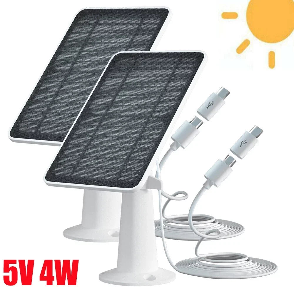 2Pack Solar Panels for security camera;eufy solar panel charger;5V 4W Solar Panel Kit for Eufy Eufycam Cam Rechargeable Battery Surveillance Cam Micro USB Type-C Port