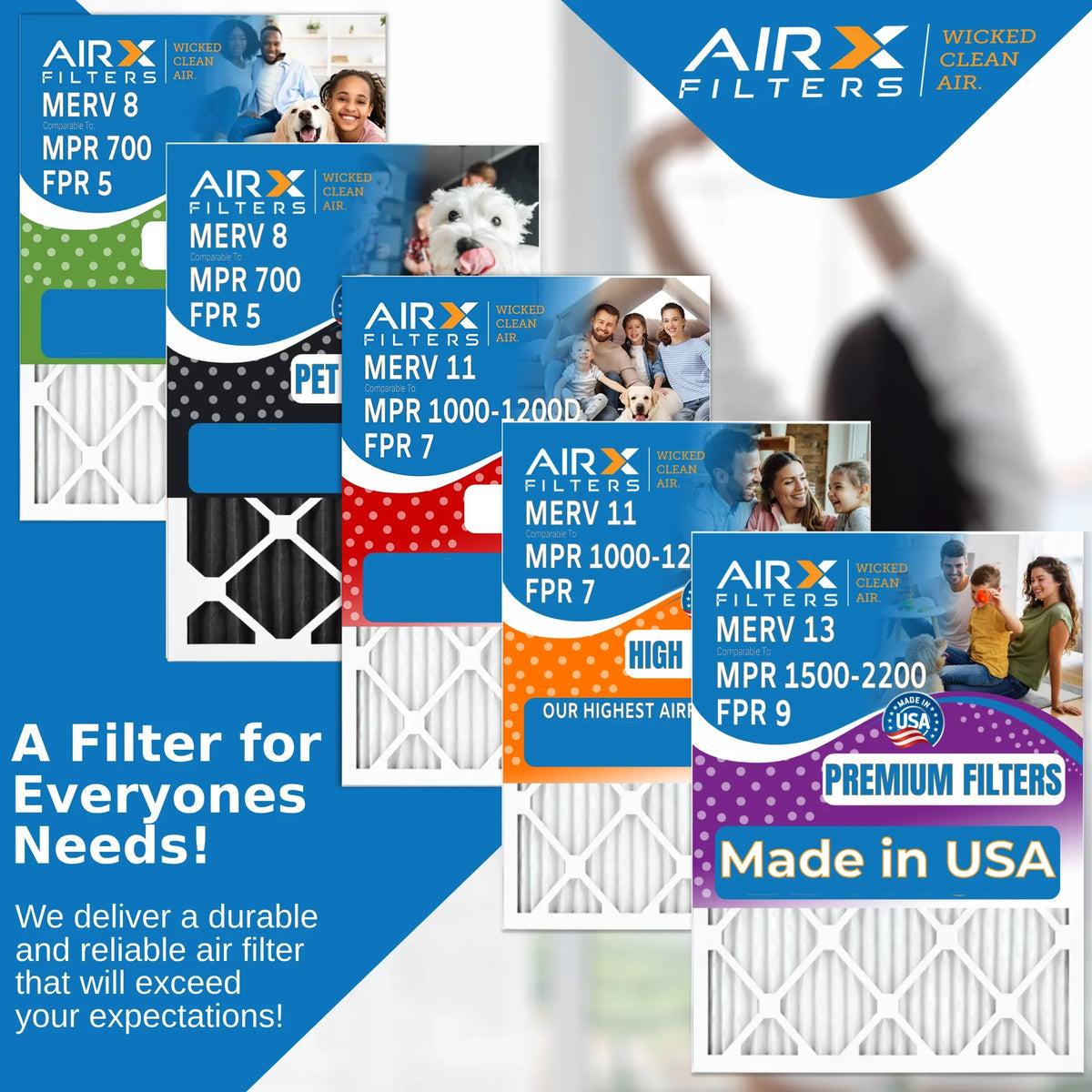 18x24x2 Air Filter MERV 13 Comparable to MPR 1500 - 2200 & FPR 9 Electrostatic Pleated Air Conditioner Filter 6 Pack HVAC AC Premium USA Made 18x24x2 Furnace Filters by AIRX FILTERS WICKED CLEAN AIR.