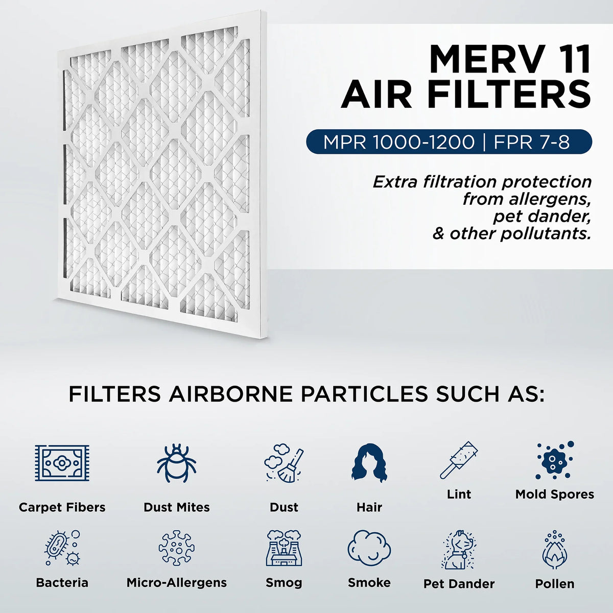 14x25x1 MERV 11; MPR 1000 Pleated AC Furnace 1" Air Filters by Pamlico. Case of 12. Actual Size: 13-1/2 x 24-1/2 x 3/4