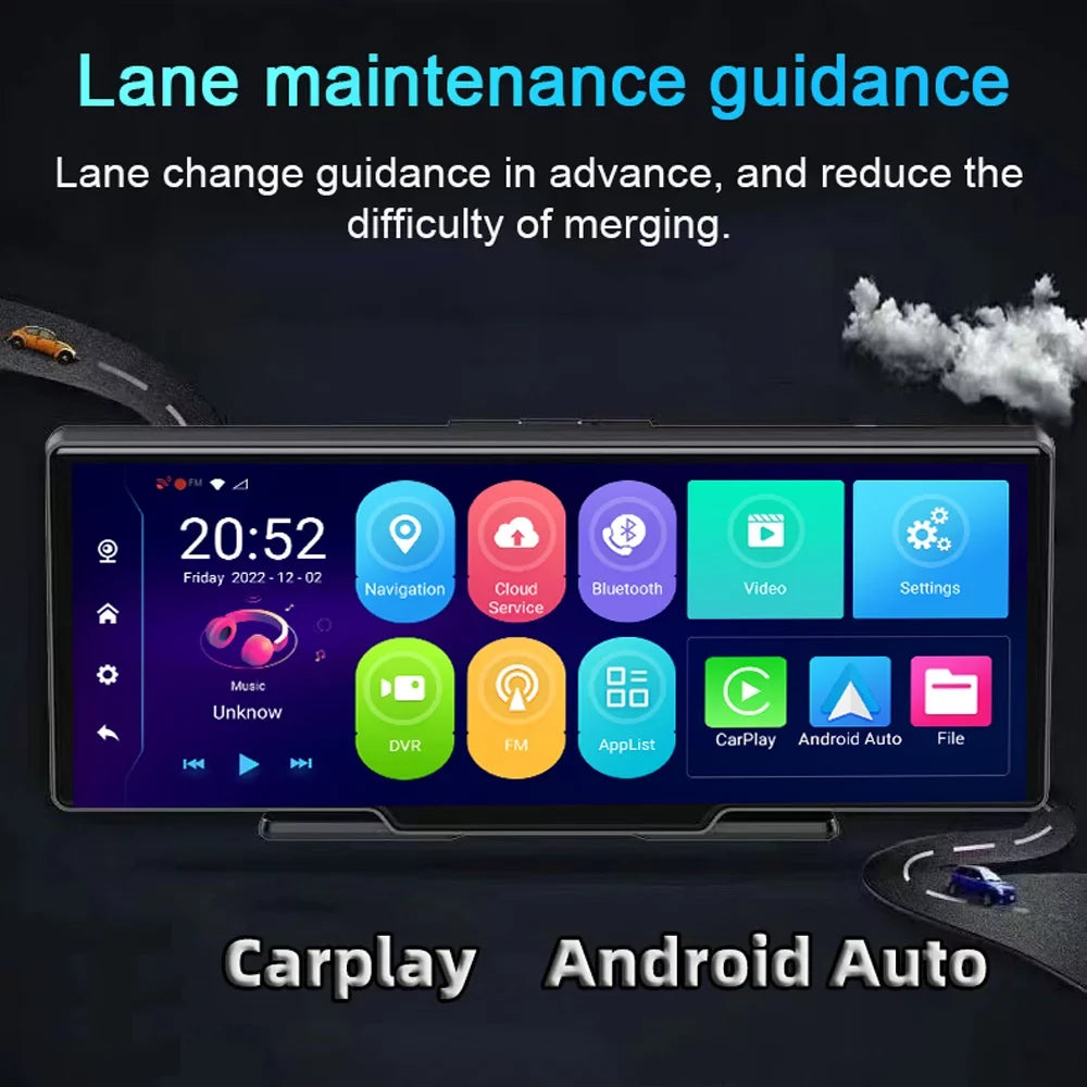 Multi-language Dual Lens Car Video Recorder Auto Dash Cam Car Recorder Night Viewing 10.26in DVR 170 Degree Wide Angle Car Global Positioning System Navigation