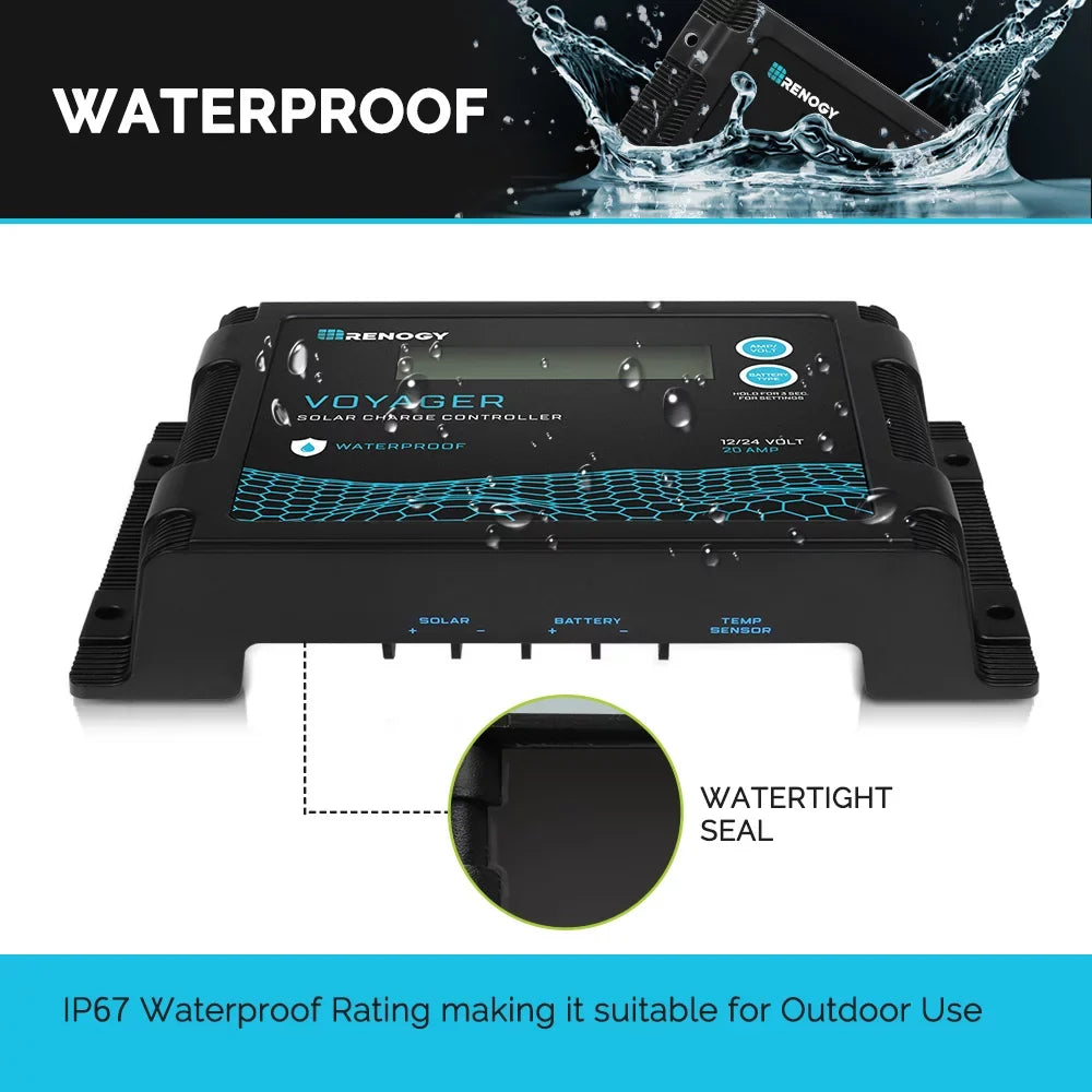 Renogy New Edition Voyager 20A PWM Waterproof Solar Charge Controller