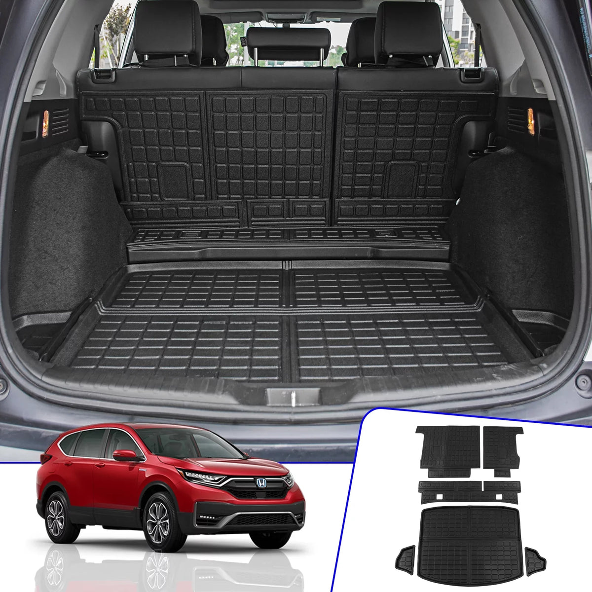 Fit 2017-2022 Honda CRV Fuel Trunk Mat Cargo Liner Rear Trunk Liner TPE All Weather Seat Back Cover Protector 2021 CR-V Accessories (Trunk Mats + Backrest Mats)