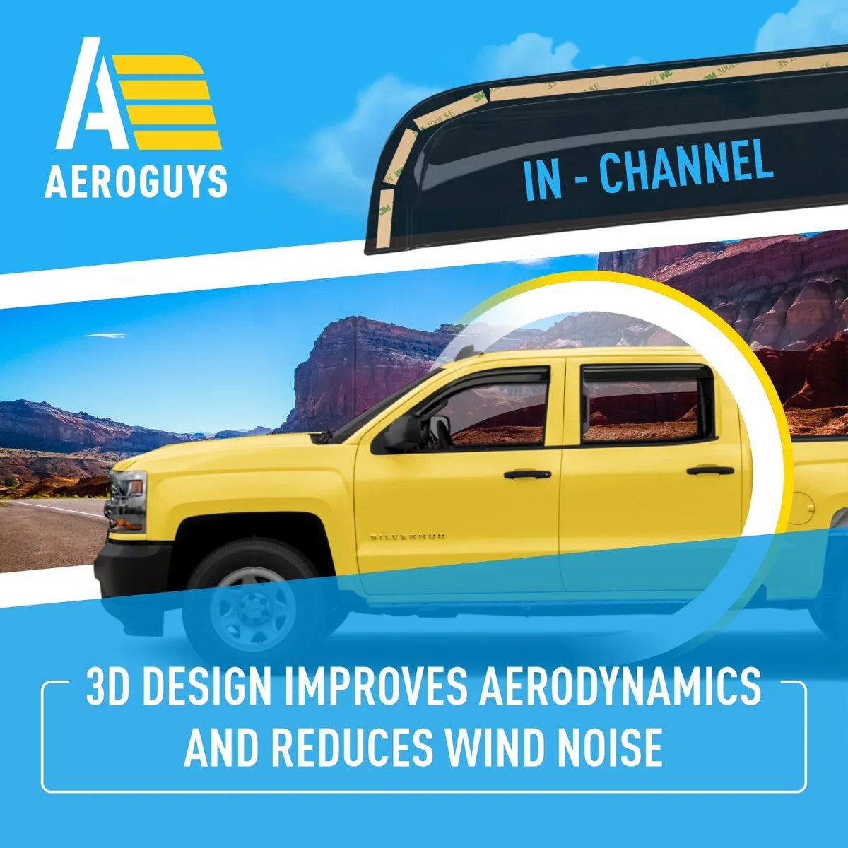 AEROGUYS In-Channel Window Deflectors Extra Durable Window Visors Rain Guards Fit for Chevrolet (Chevy) Silverado 1500 2014-2018 Crew Cab; Sun Visors; Wind Vent Visors; Truck Accessories -4pcs. AG0421