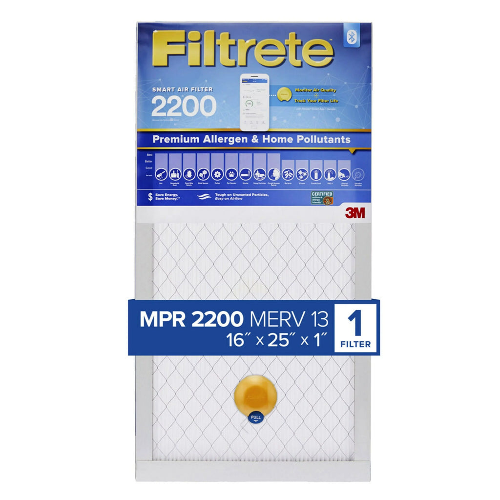 Filtrete 16x25x1 Smart Air Filter; MPR 2200 MERV 13; Premium Allergen & Home Pollutants; Captures Smoke; Bacteria and Viruses; 1 Filter