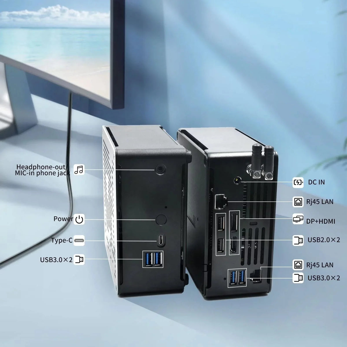Mini PC i7 mini Windows 11 Pro 9750H 64GB DDR4 RAM 1TB SSD 2TB HDD 4K Dual Displays HD+DP; HDD Extension; Support Auto Power On / VR; 4K HD Small Micro Computer Strong Wireless Technology; Type-C