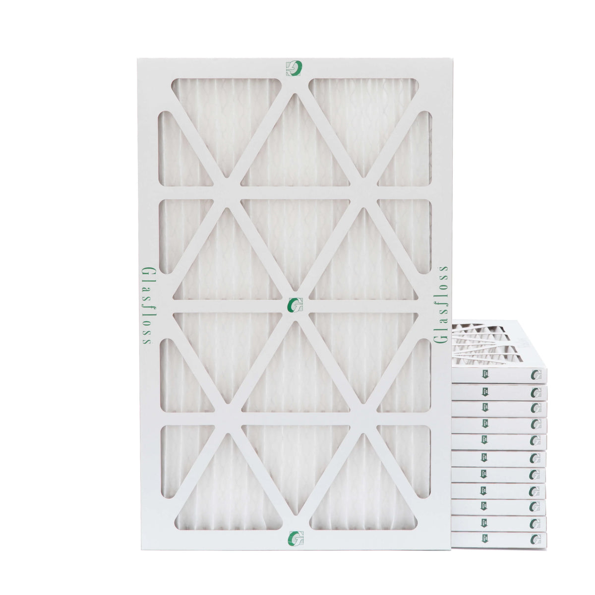 12 Pack of 10x20x1 MERV 10 Pleated Air Filters by Glasfloss. Actual Size: 9-1/2 x 19-1/2 x 7/8