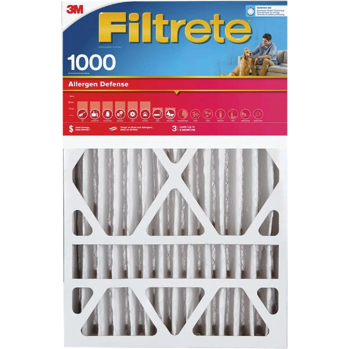 1 PK; Filtrete 16 In. x 20 In. x 1 In. Allergen Defense 1000/1085 MPR Furnace Filter (2-Pack)