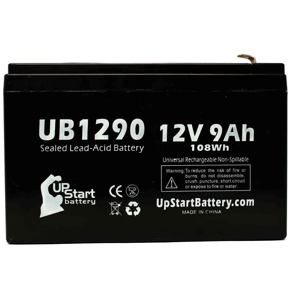 4x Pack - Compatible Opti-ups 280ES Battery - Replacement UB1290 Universal Sealed Lead Acid Battery (12V; 9Ah; 9000mAh; F1 Terminal; AGM; SLA) - Includes 8 F1 to F2 Terminal Adapters