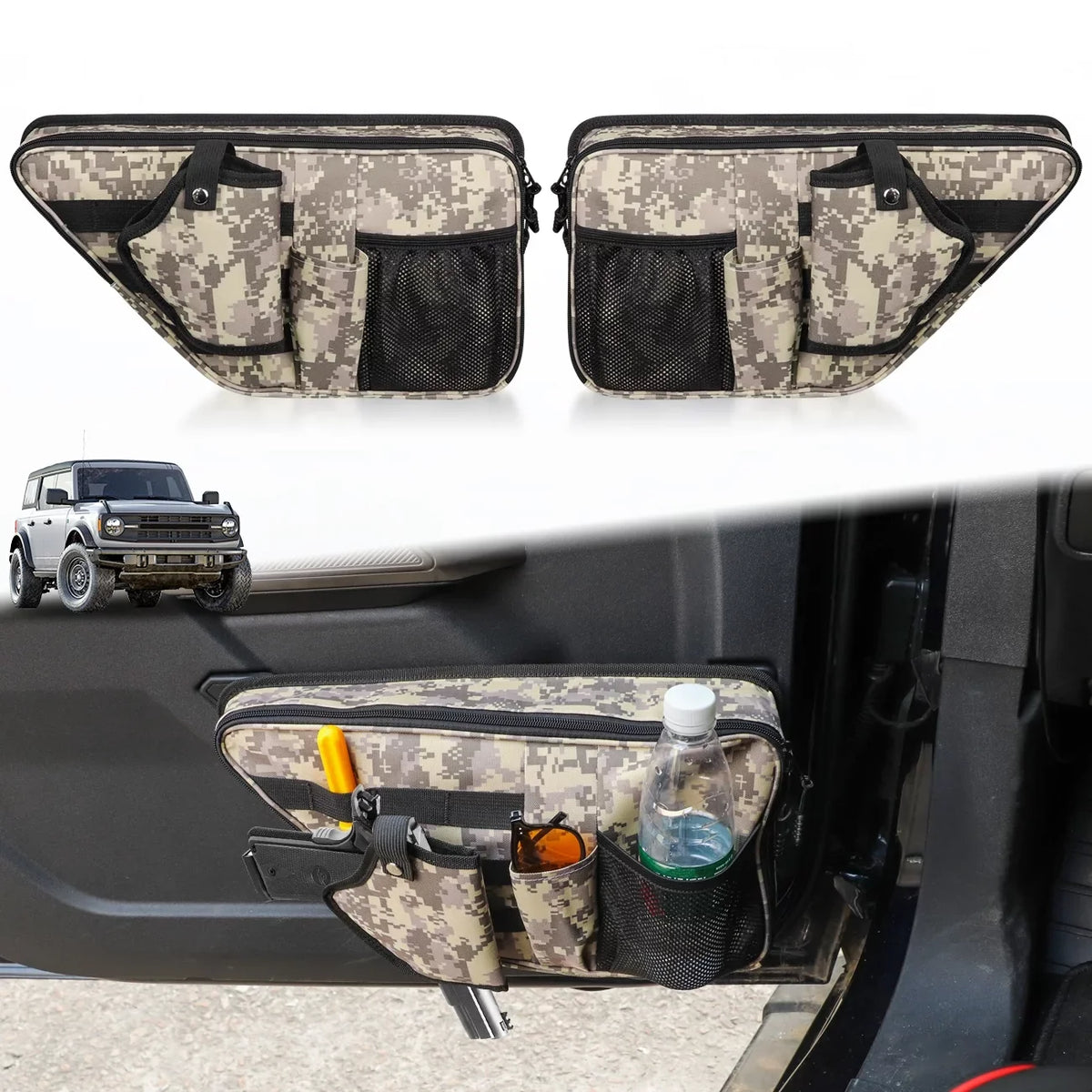 AUFER Front Door Storage Bags For Ford Bronco 2/4 Door Door Side Organizer Box