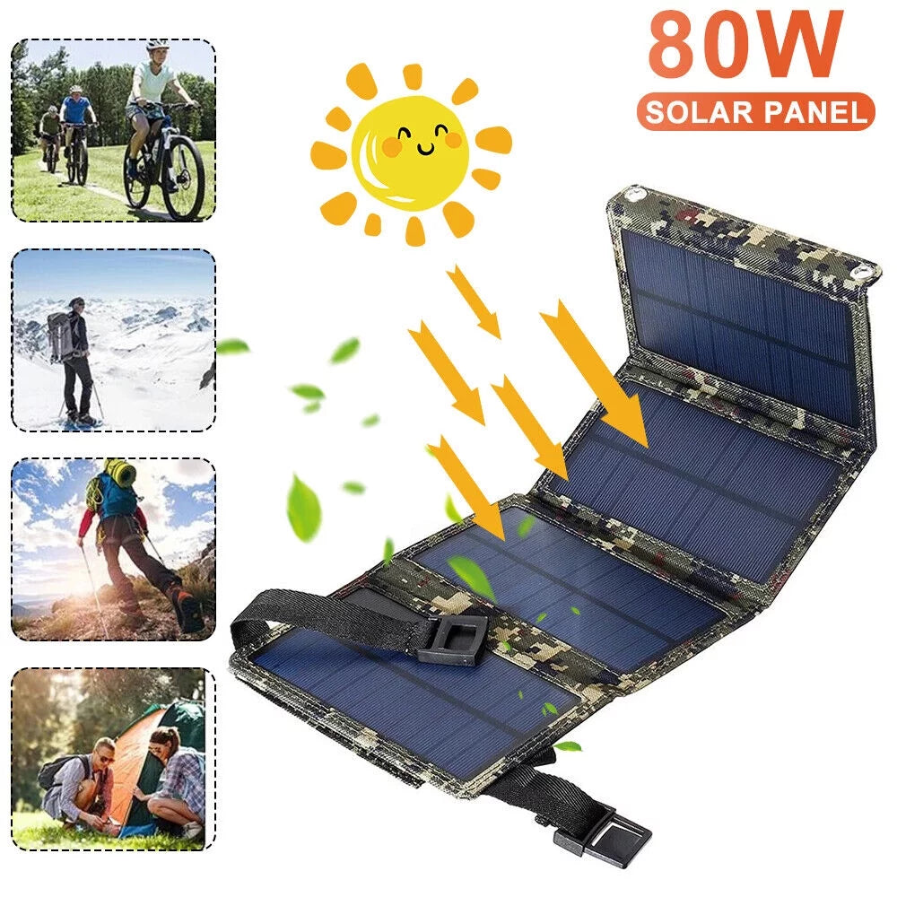Paddsun Solar Panel Folding Power Bank 80W USB Outdoor Camping Hiking Phone Charger