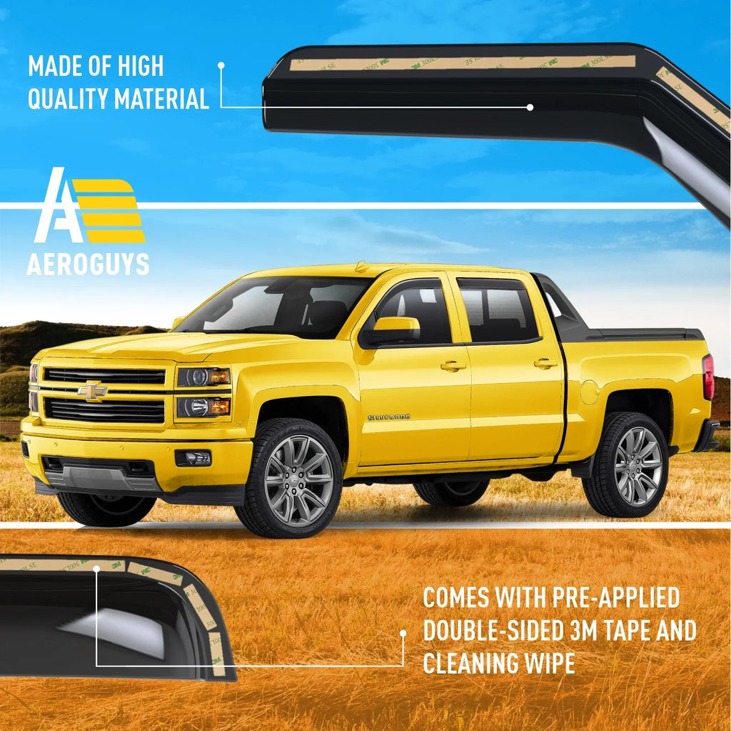 AEROGUYS In-Channel Window Deflectors Extra Durable Window Visors Rain Guards Fit for Chevrolet (Chevy) Silverado 1500 2014-2018 Crew Cab; Sun Visors; Wind Vent Visors; Truck Accessories -4pcs. AG0421