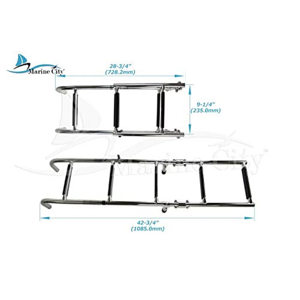 Marine City Stainless Steel Marine Grade Boat Yacht 3+2 Steps Foldable Boarding Ladder