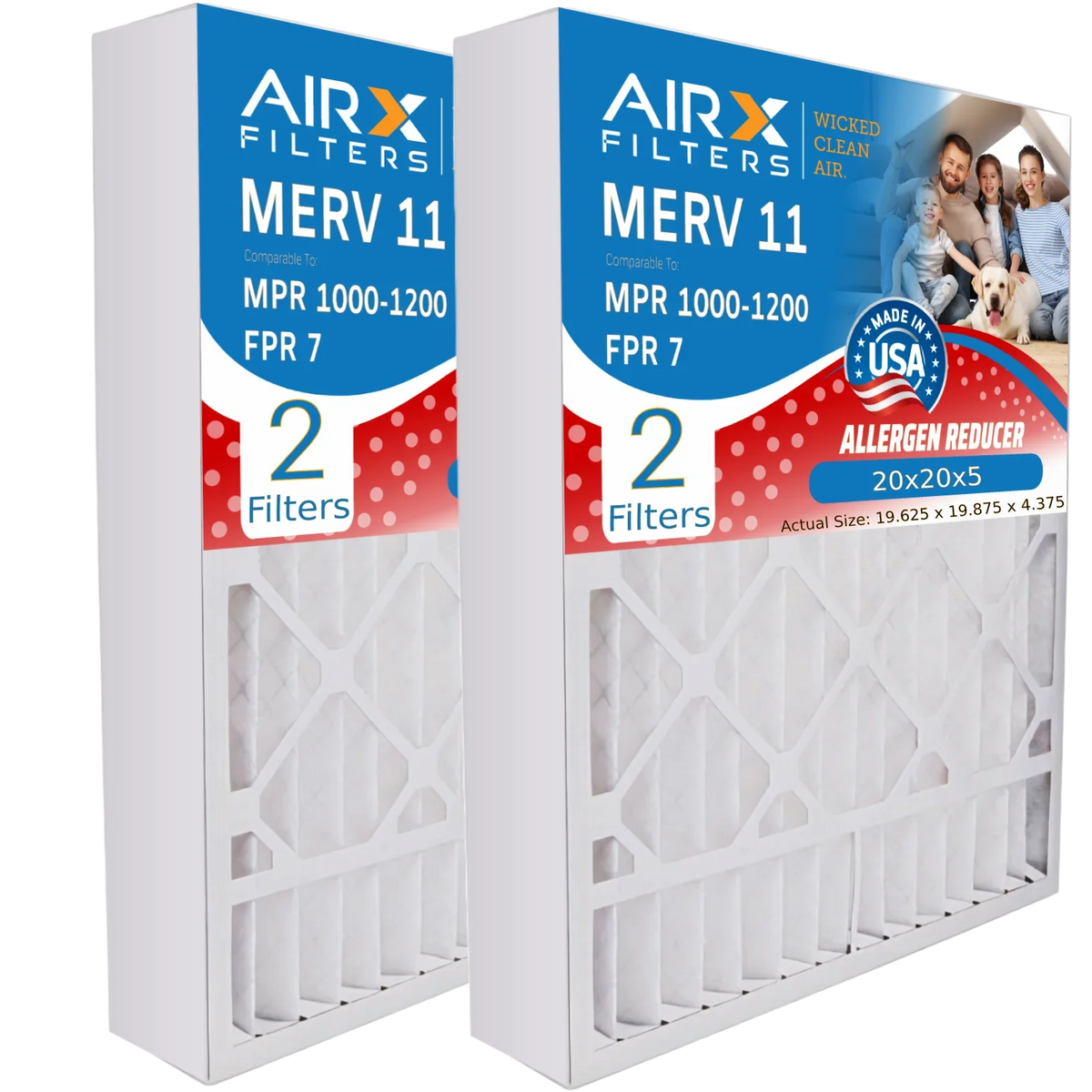 20x20x5 Air Filter MERV 11 Comparable to MPR 1000; MPR 1200 & FPR 7 Compatible with Lennox X0585 Air Filter 2 Pack by AIRX FILTERS WICKED CLEAN AIR.