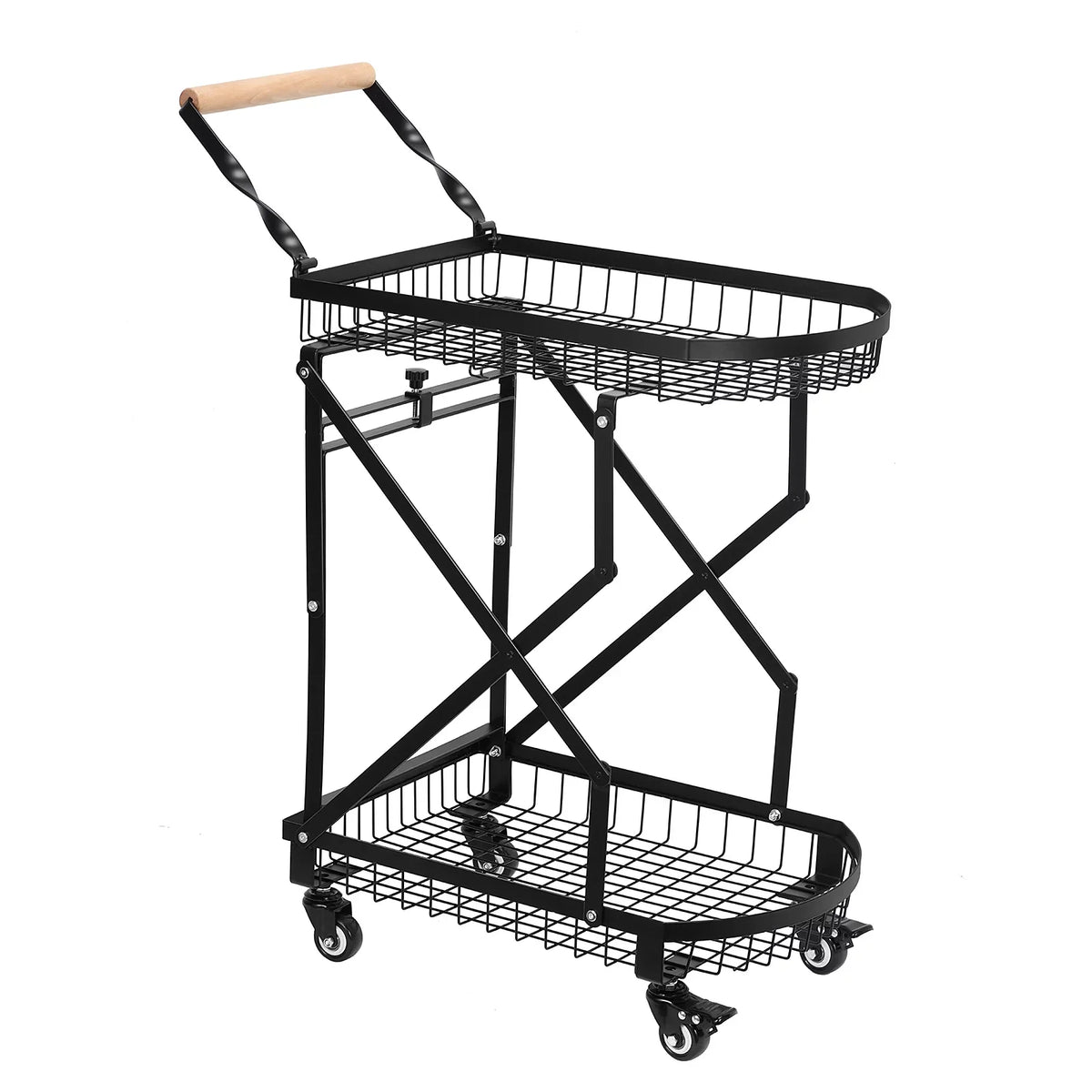 2-Tier Metal Rolling Utility Cart; Multifunction Storage Trolley