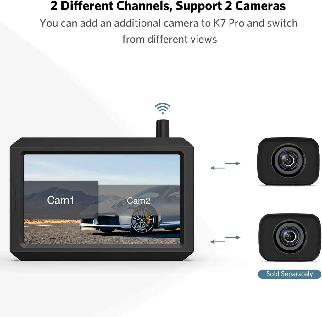 K7Pro HD Wireless Backup Camera for Trucks; Support 2 Cameras; 5″ TFT-LCD HD Monitor and Waterproof Rear View Camera for Car/SUV/Van/Mini RV/Pickup