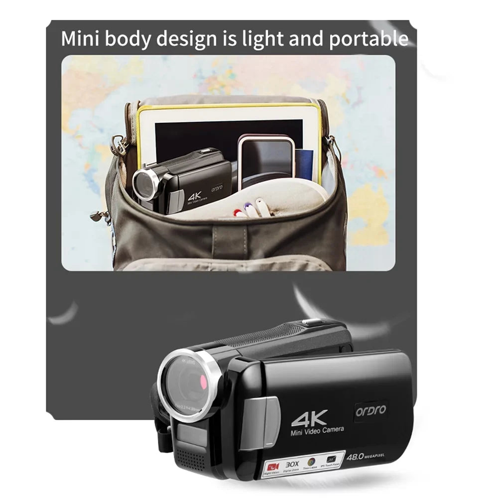 AC2 4K Digital Video Camera Camcorder DV Recorder 48MP 30X Digital Zoom IR Night Vision 3.0 cm IPS Touchscreen with Battery Remote Control Carry Bag
