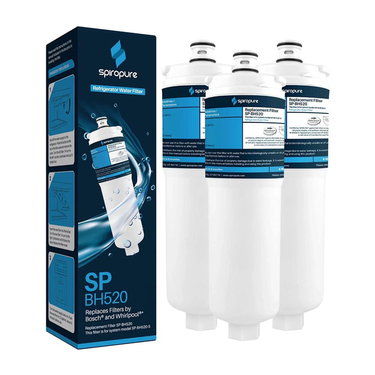 SpiroPure SP-BH520-3PK Refrigerator Water Filter Replacement Part; 3 Pack
