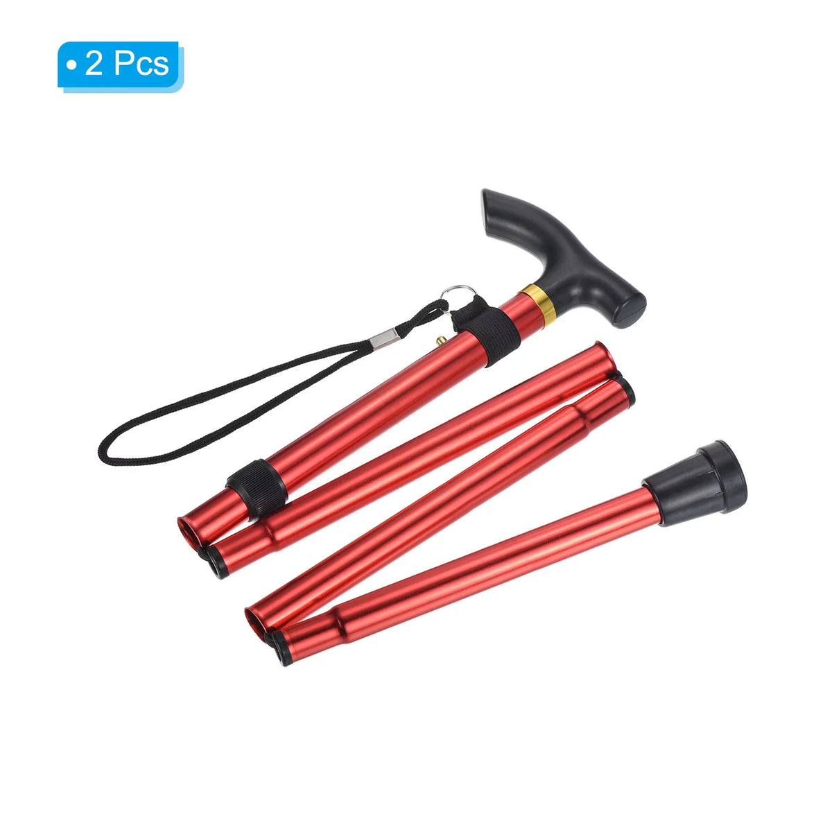 Uxcell Trekking Poles Collapsible Hiking Pole Telescopic Aluminum Alloy Red; 2Pack