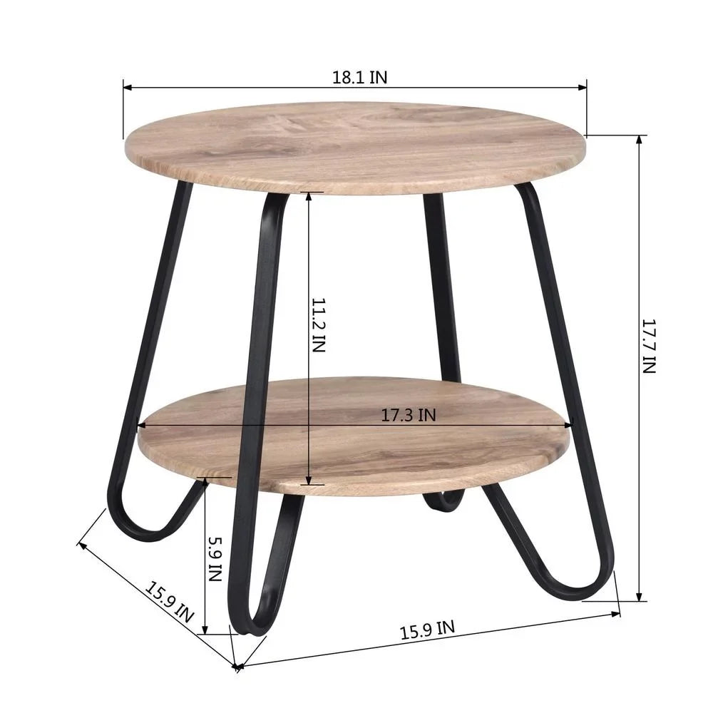 HomeRoots 483708 18 in. Manufactured Wood & Steel Round End Table; Black & Oak