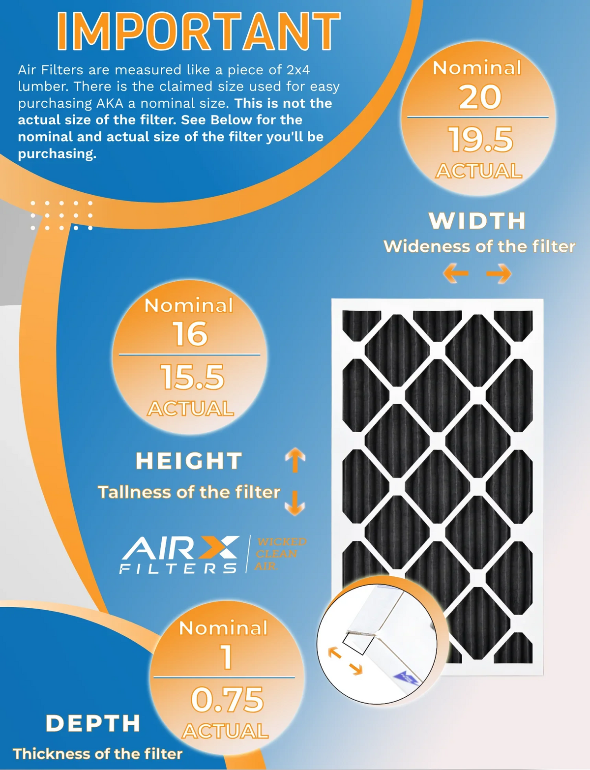 16x20x1 Air Filter MERV 8 Rating; 12 Pack of Furnace Filters Comparable to MPR 700; FPR 5; Pet Odor Retention Filters - Made in USA by AIRX FILTERS WICKED CLEAN AIR.