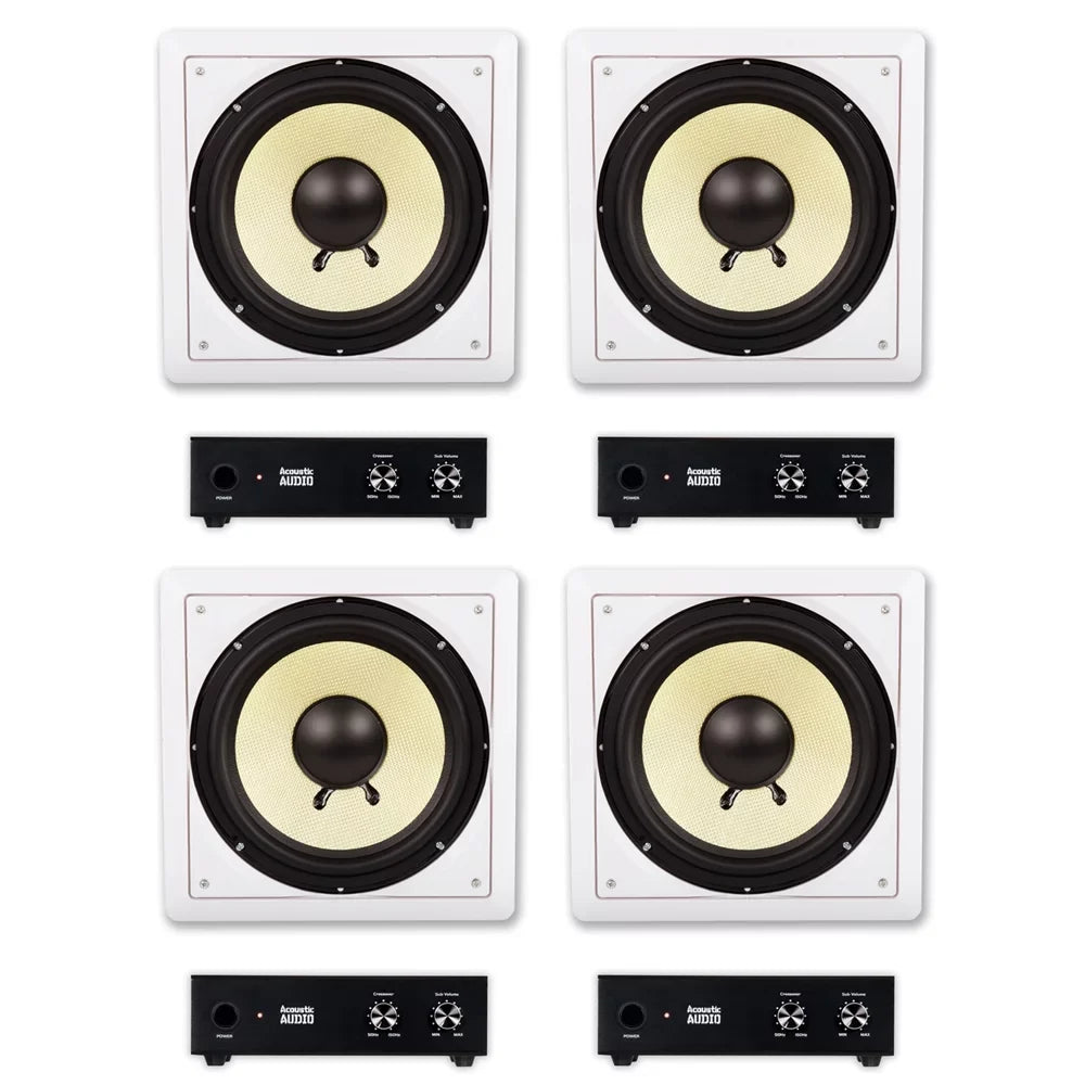Acoustic Audio HD-S10 Flush Mount Subwoofers with 10" Speaker and Amps 4 Pack