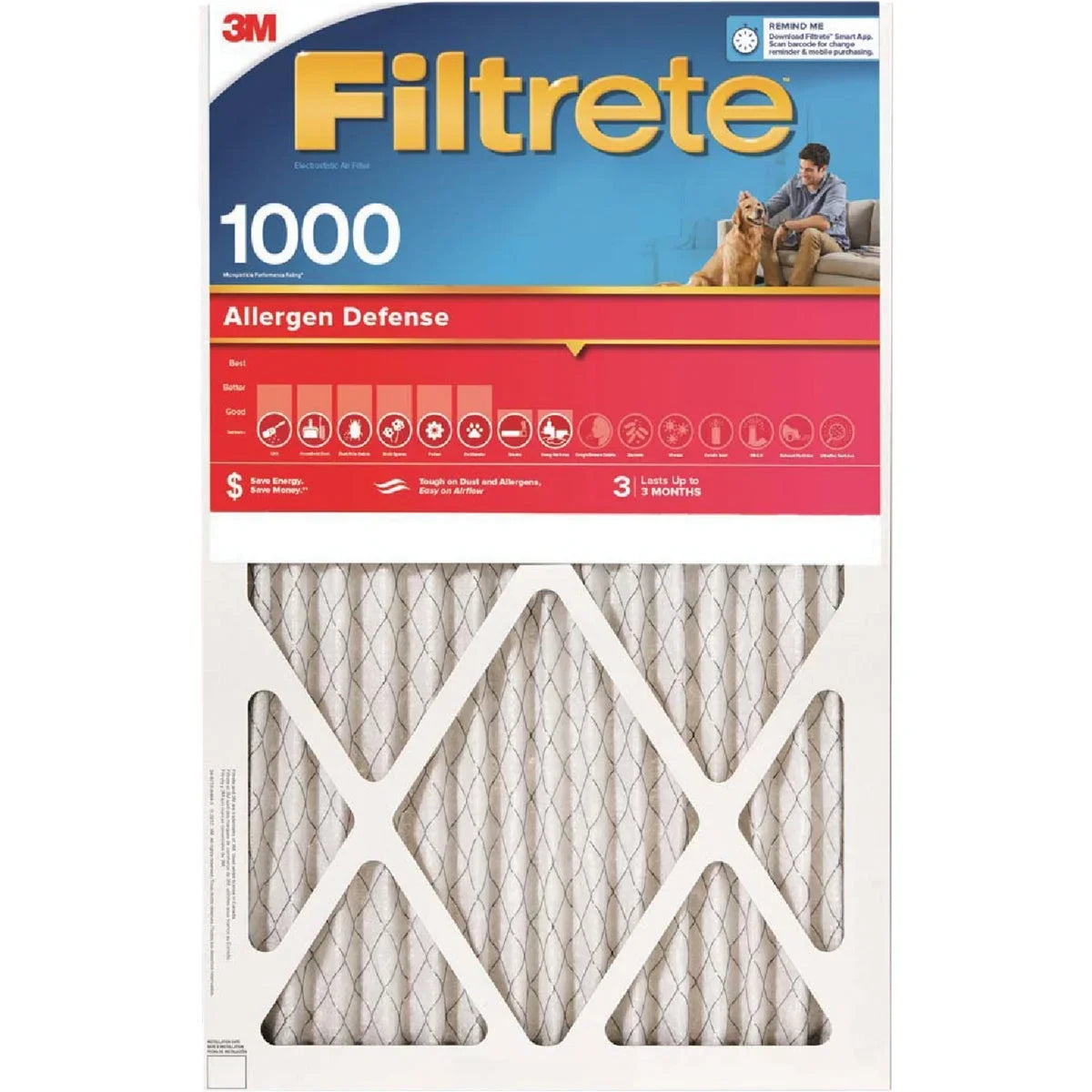 1 PK; Filtrete 12 In. x 12 In. x 1 In. Allergen Defense 1000/1085 MPR Furnace Filter