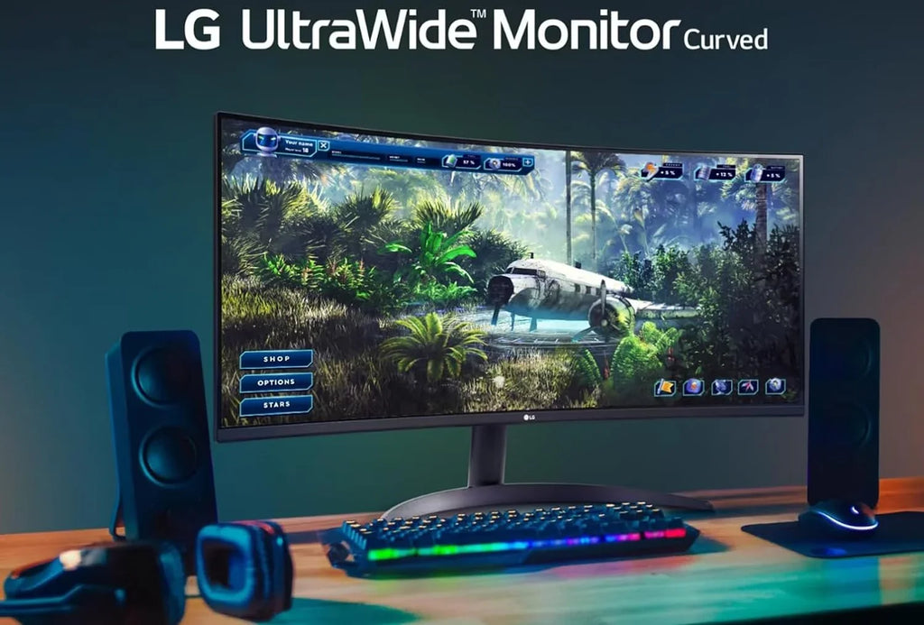 LG 34'' Curved Gaming Monitor; 160 Hz Refresh Rate; 99% sRGB; 3440 x 1440 Display; HDR 10; AMD FreeSync Premium; Bundle With Cefesfy USBHUB