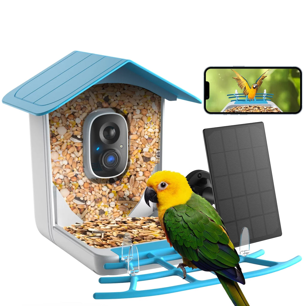 TMEZON Smart Bird Feeder with Camera; Bird Feeder House with 1080P Battery Security Camera Solar Powered Auto Capture Bird Videos Wireless Outdoor