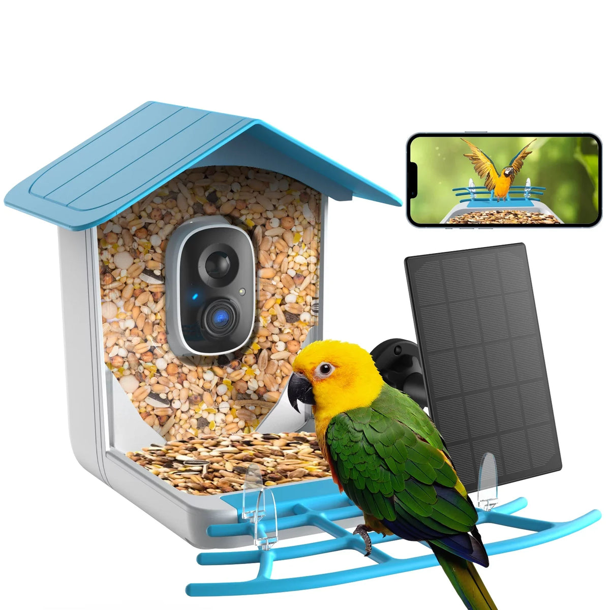 TMEZON Smart Bird Feeder with Camera; Bird Feeder House with 1080P Battery Security Camera Solar Powered Auto Capture Bird Videos Wireless Outdoor