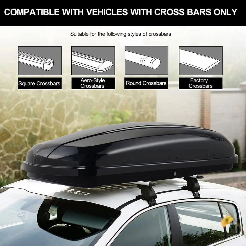 TUFFIOM 13.4 Cubic Feet Rooftop Cargo Box w/Keys; Hard Shell Waterproof Travel Roof Storage Cargo Carrier Luggage Rack; 150LBS Capacity; Dual-Side Opening; for SUV Car Van w/Cross Bars; Black