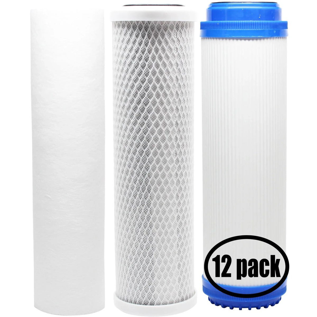 12-Pack Replacement for Filter Kit for H2O Distributors ADWU-TM RO System - Includes Carbon Block Filter; PP Sediment Filter & GAC Filter - Denali Pure Brand