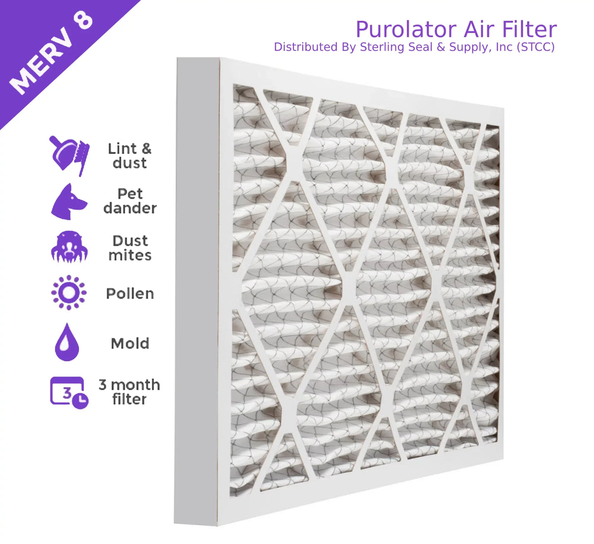 12x24x2; Purolator DMK80 Extended Surface Pleated Air Filter; Mechanical MERV 8; (6 Pack)