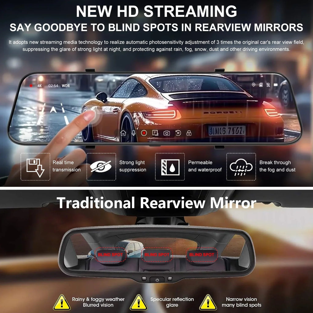 10" Mirror Dash Cam;Kepeak 1080P FHD Full Touch Screen Front and Rear View Backup Camera;G-Sensor; Parking Monitor; 170° Wide Angle;with 5.5 Meters Cable