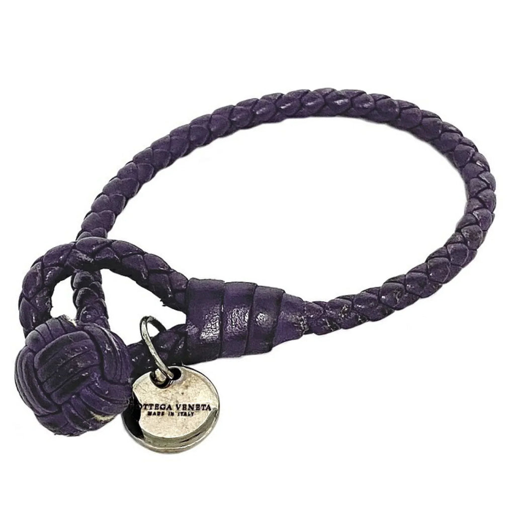 Pre-Owned Bottega Veneta Ec-14203 Leather Charm Bracelet Purple;Silver (Fair)
